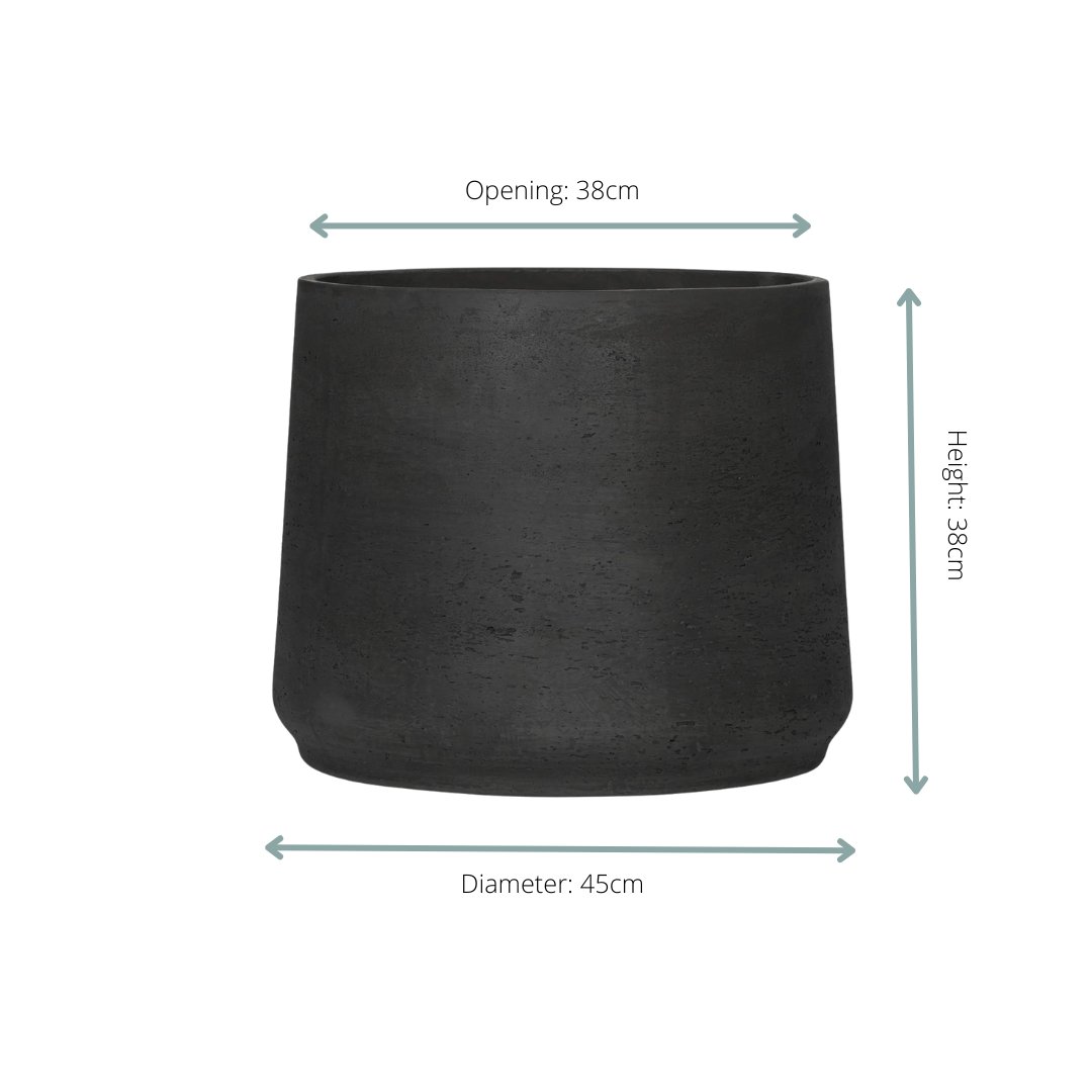 Pflanzgefäß Jumbo Patt Black Washed – D45xH38cm – Blumentopf in Beton – Optik – Stilvoller Pflanzkübel für Innen & Außen – Plant