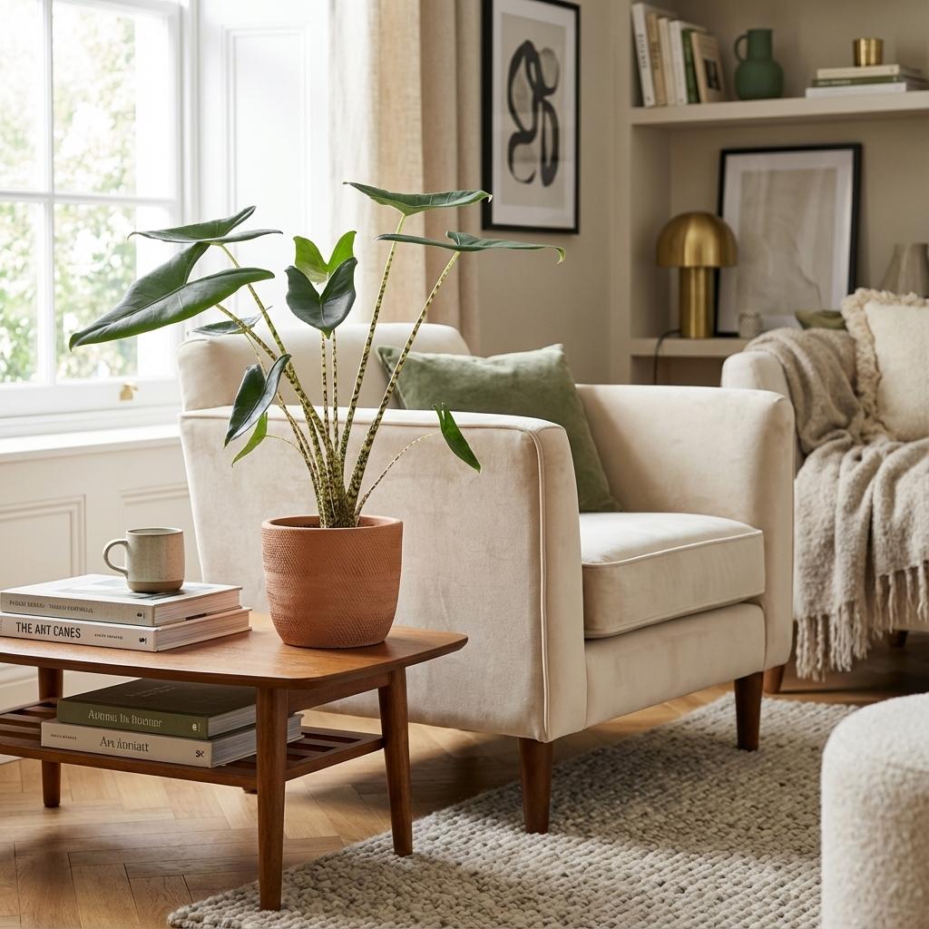 Pfeilblatt Alocasia Zebrina Ø21cm Höhe 70-75cm – Elefantenohr mit gestreiften Stielen – Exotische Zimmerpflanze für Wohnraum & Büro – Plant