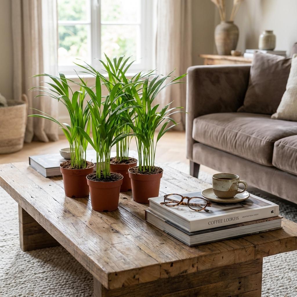 Areca Palme Dypsis Lutescens – 4 Pflanzen – Ø12cm – Höhe ca.40cm – Luftreinigende Zimmerpflanze – Goldfruchtpalme für Wohnraum Büro & Wintergarten