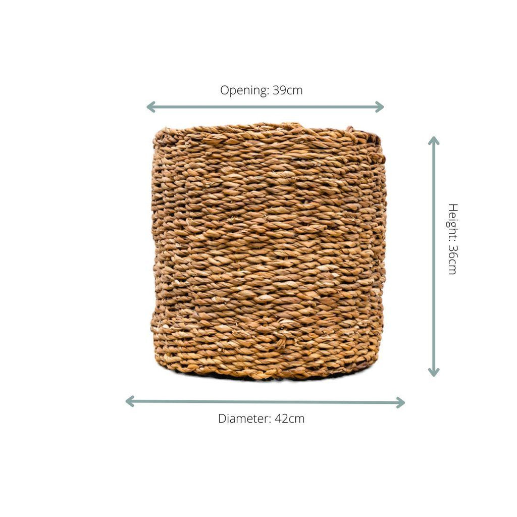 Dekokorb Ido – Ø42cm x H36cm – Großer Seegraskorb – Natur – Aufbewahrungskorb für Pflanzen, Wäsche & Deko – Boho – Stil – Handgeflochten – Plant