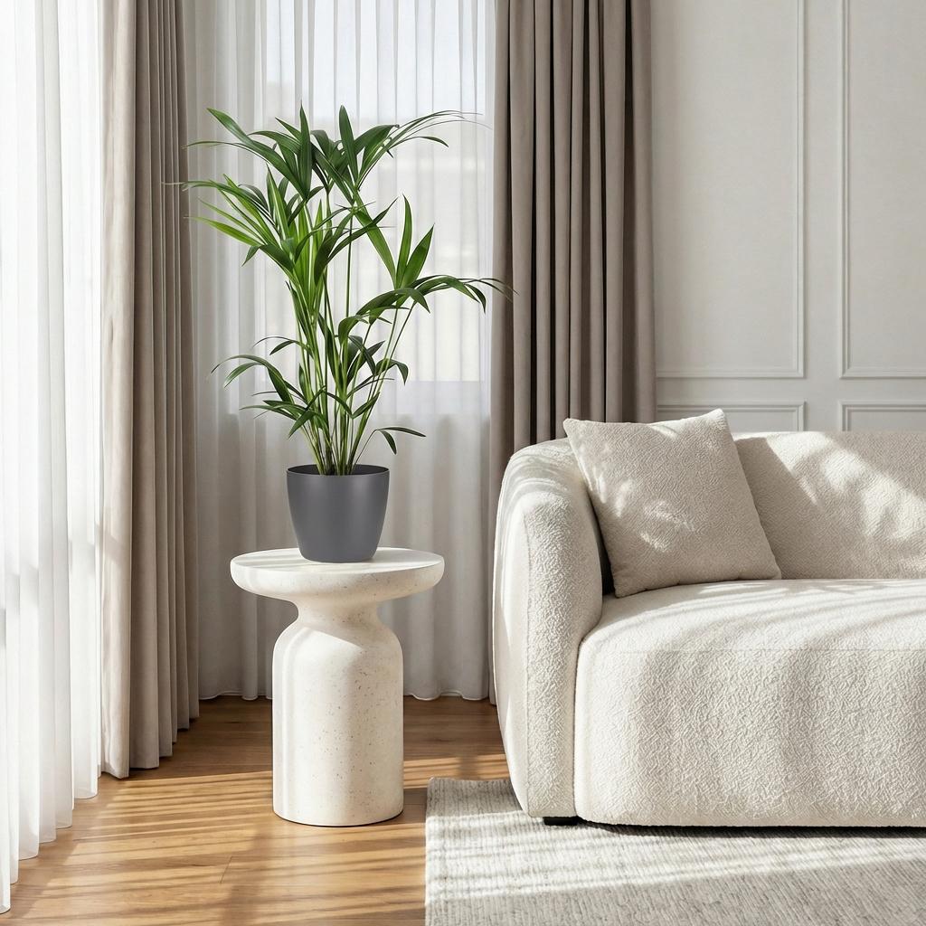 Howea Forsteriana Kentia Palme Zimmerpflanze mit grauem Topf Ø19cm Höhe 80-85cm Pflegeleichte exotische Grünpflanze für Wohnzimmer Büro Schlafzimmer