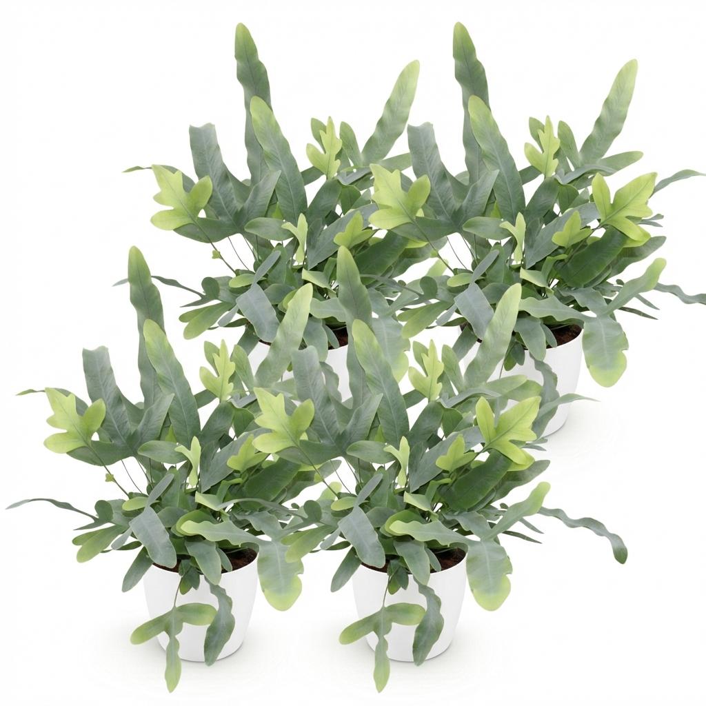 Phlebodium aureum Blue Star 4er Set Pflanzen Mit Weißem Topf Ø12cm Höhe ca.25cm Blauer Farn Haustierfreundlich Pflegeleicht Für Zimmer Büro &
