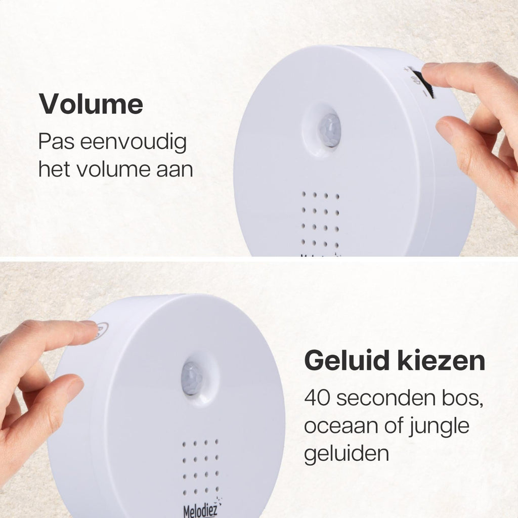 Melodiez Musikbox Weiß – Naturklänge mit Bewegungssensor – Kompakte Soundbox für beruhigende Vogelstimmen, Meeresrauschen & Dschungelklänge – Plant