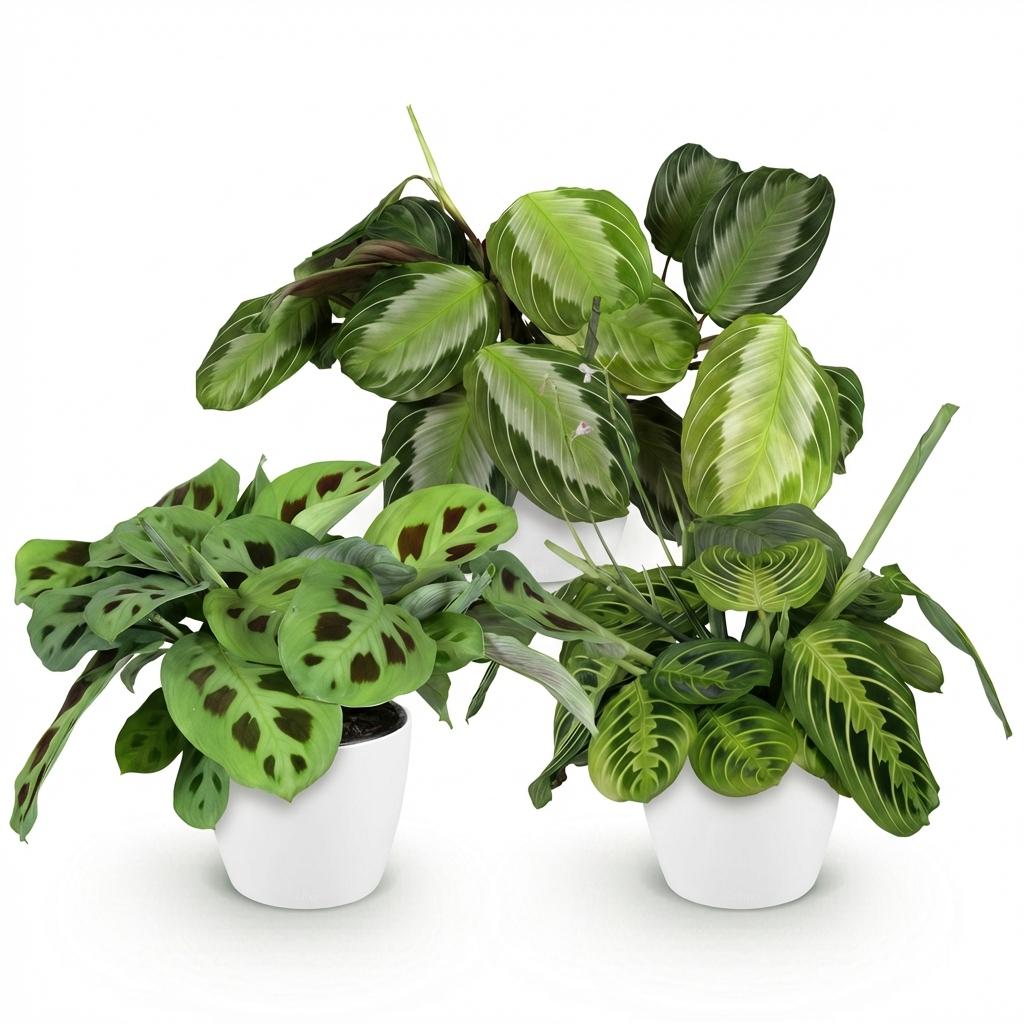 Maranta Mix Gebetspflanze Silverband Lemon Lime Kerchoveana Zimmerpflanze 3er Set mit weißem Topf Ø12cm Höhe 25cm Haustierfreundliche Grünpflanzen