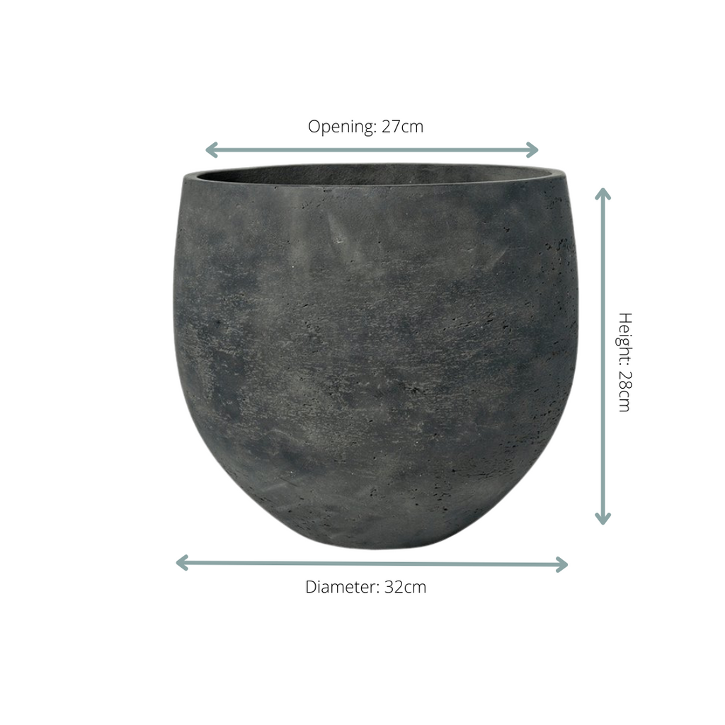Pflanzgefäß Orb Black Washed – D32xH28cm – Blumentopf in schwarzer Steinoptik – Stilvoller Pflanzkübel für Innen & Außen – Plant