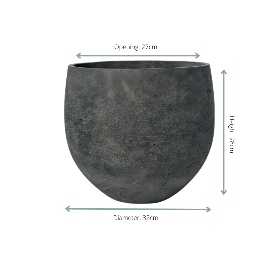 Pflanzgefäß Orb Black Washed – D32xH28cm – Blumentopf in schwarzer Steinoptik – Stilvoller Pflanzkübel für Innen & Außen – Plant