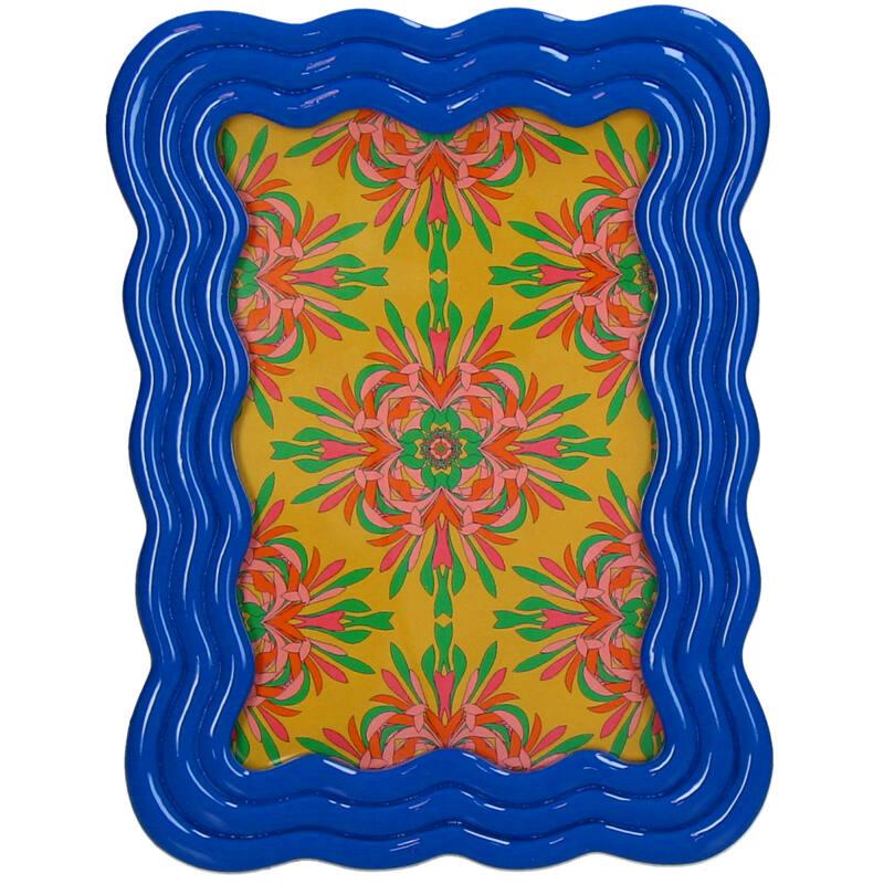 Fotorahmen Gebogenes Polyresin Blau – , geschwungener Bilderrahmen – Stilvolle Dekoration für Sideboard, Nachttisch & Regal – Plant
