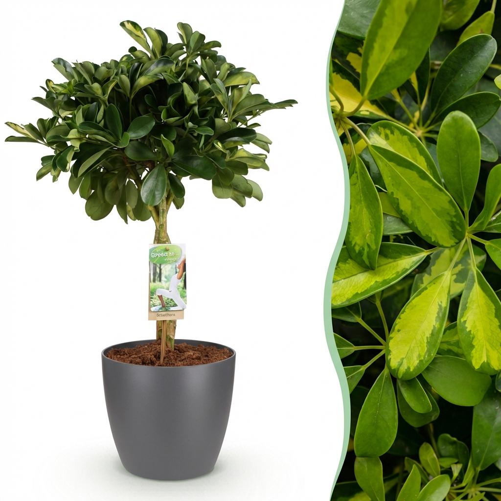Schefflera Gold Capelle Fingerbaum Pflanze mit grauem Topf Ø21cm Höhe 70-81cm Pflegeleichte Grünpflanze mit goldenen Blattakzenten für Zimmer & Büro