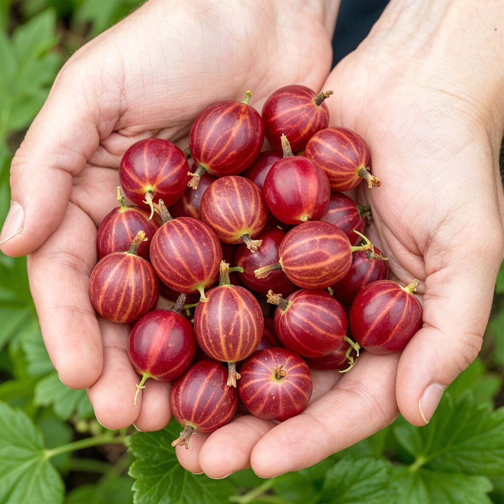 Rote Stachelbeere Ribes uva – crispa Hinnonmaki winterhart Ø9cm Höhe30cm – Süß – saure rote Beeren für Garten Beet Balkon & Terrasse