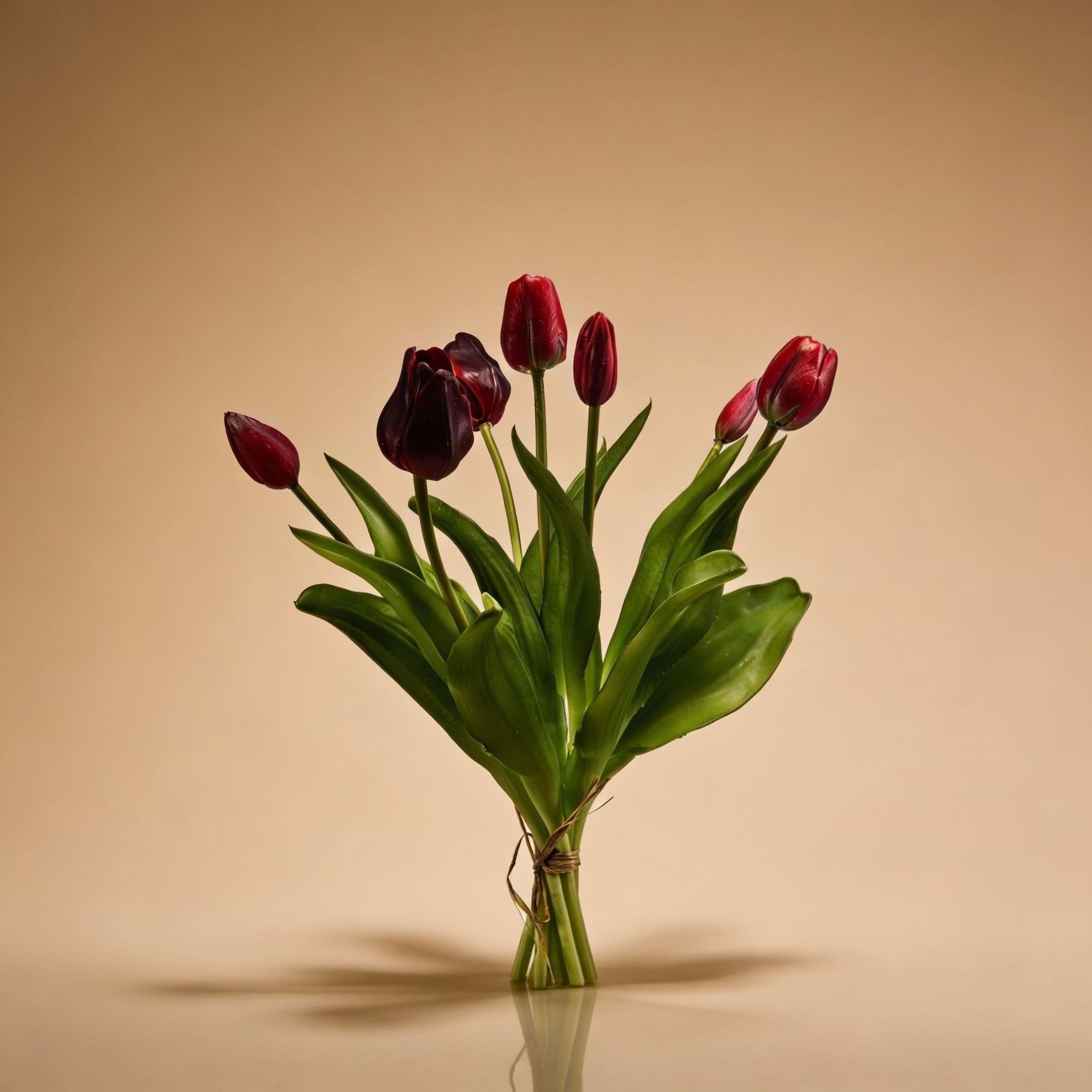 Tulpenstrauß Dunkelrot Real Touch Kunsttulpen – 7 Stiele – 42cm – Kunstblumenstrauß in Bordeaux – Optik – Plant