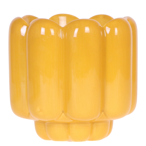 Übertopf Retro Shine gelb Ø12cm – Blumentopf mit Blasenrelief – hochglänzender Retro – Übertopf im 70er – Design – Pot