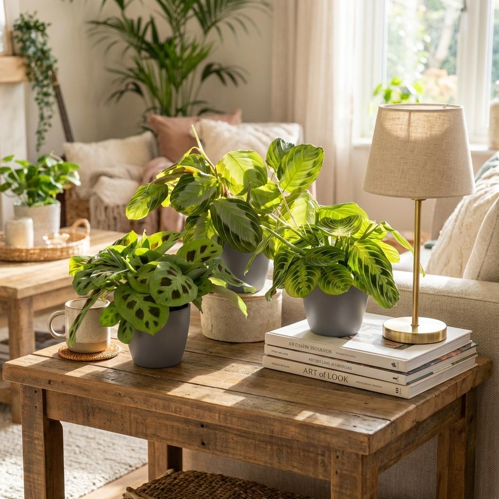 Maranta Mix Set Gebetspflanze Silverband Lemon Lime Kerchoveana Zimmerpflanze 3er Set mit grauem Topf Ø12cm Höhe 25cm Haustierfreundliche Grünpflanzen