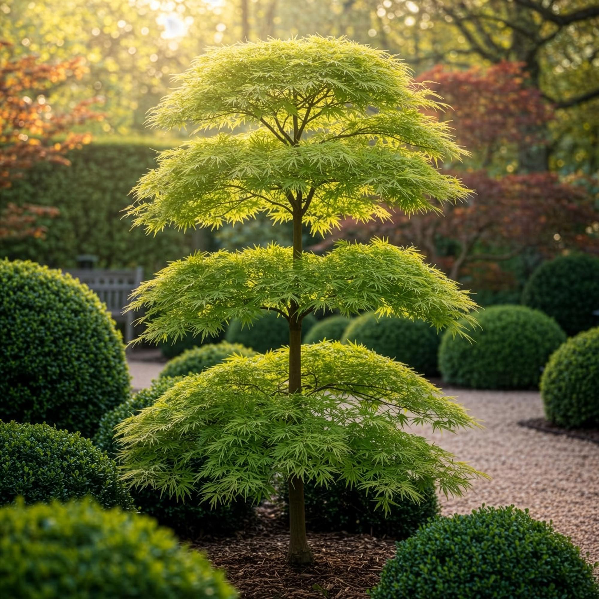 Acer palmatum Emerald Lace – 3 Pflanzen – 12cm – Höhe ca. 35cm – Filigraner Japanischer Ahorn mit grünem Spitzenlaub & lilafarbener Herbstfärbung
