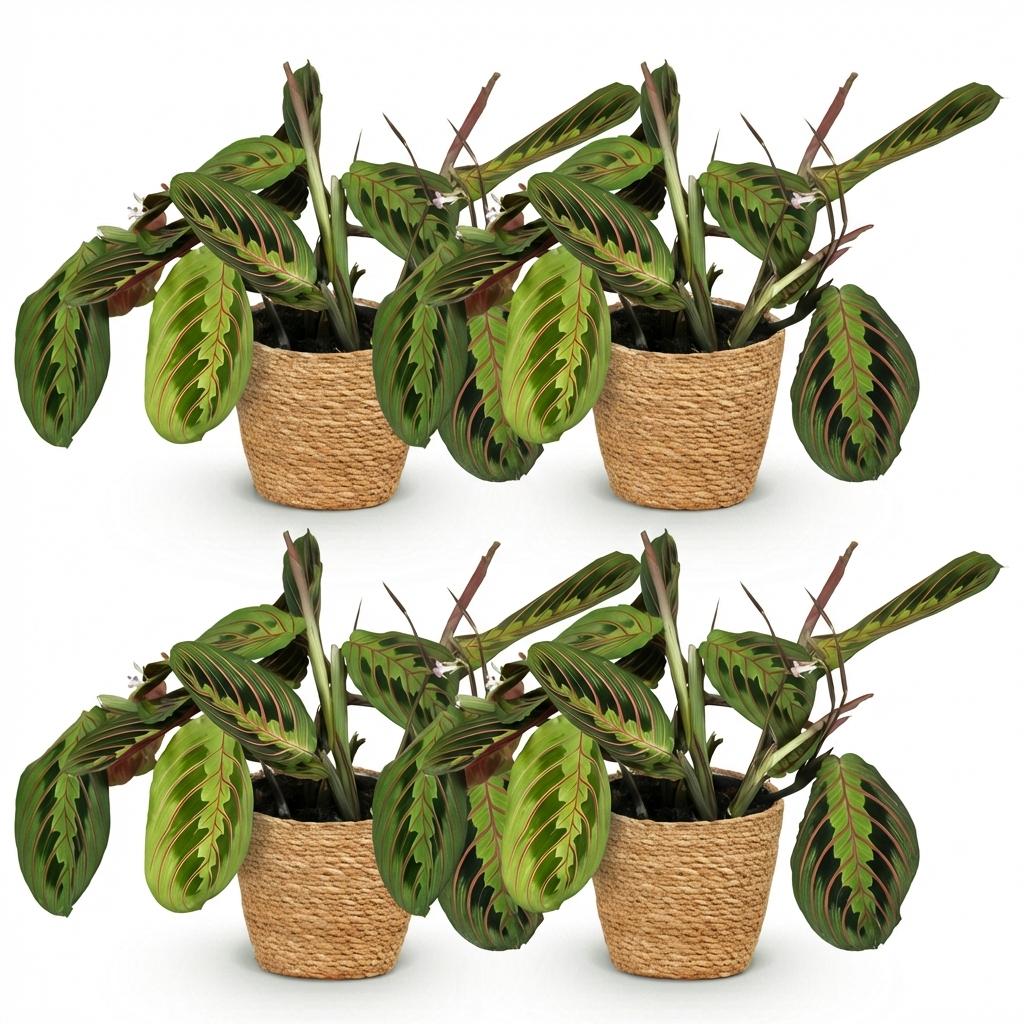 Maranta Fascinator Tricolour Gebetsblatt – 2er Set Zimmerpflanze im Korb Ø12cm Höhe25cm – Haustierfreundliche Grünpflanze – Pflegeleicht