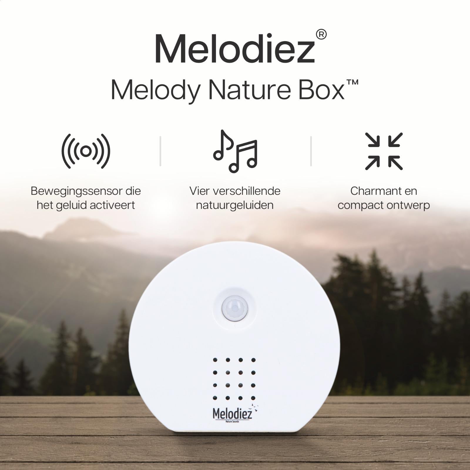 Melodiez Musikbox Weiß – Naturklänge mit Bewegungssensor – Kompakte Soundbox für beruhigende Vogelstimmen, Meeresrauschen & Dschungelklänge – Plant