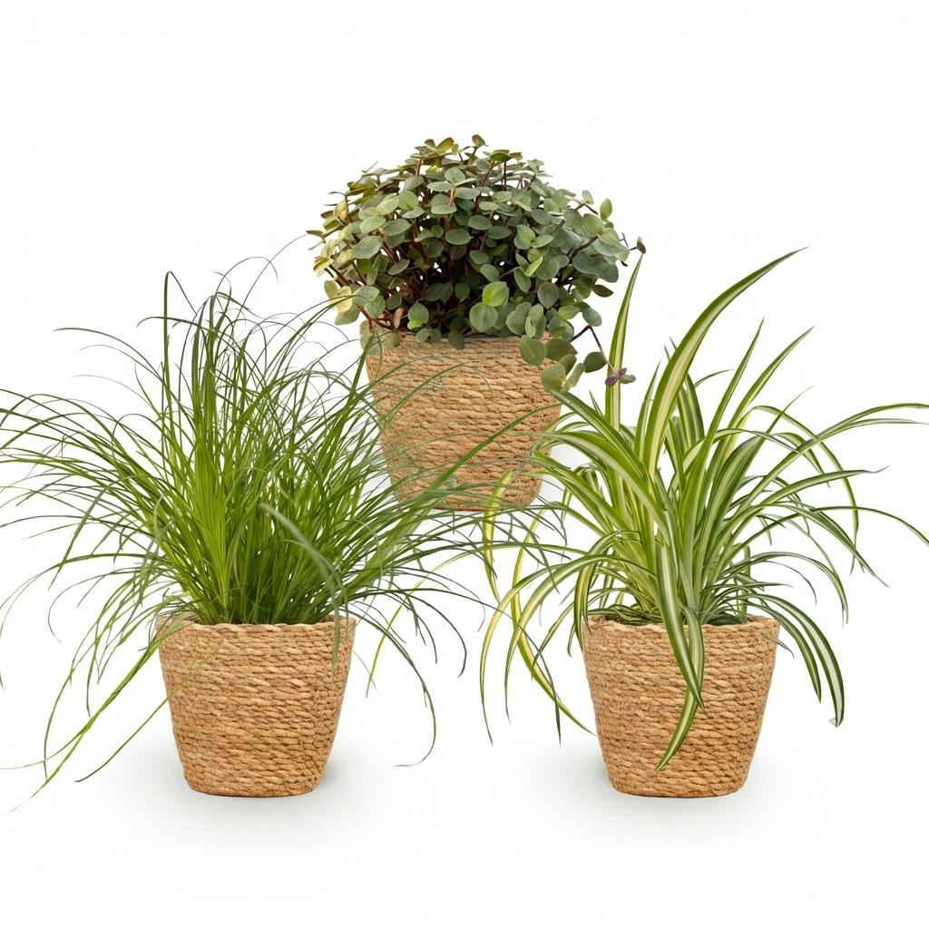 Zimmerpflanzen Mix 3er Set Cyperus Calissia Chlorophytum inkl. Naturkorb