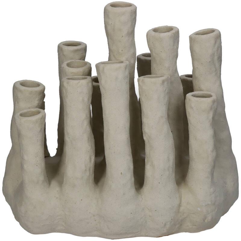 Blumenhalter XL Koralle – Ecru – Mehrfachvase aus Keramik – Dekorativer Blumenhalter für Trockenblumen & Arrangements – Maße 27×16×24cm – Plant