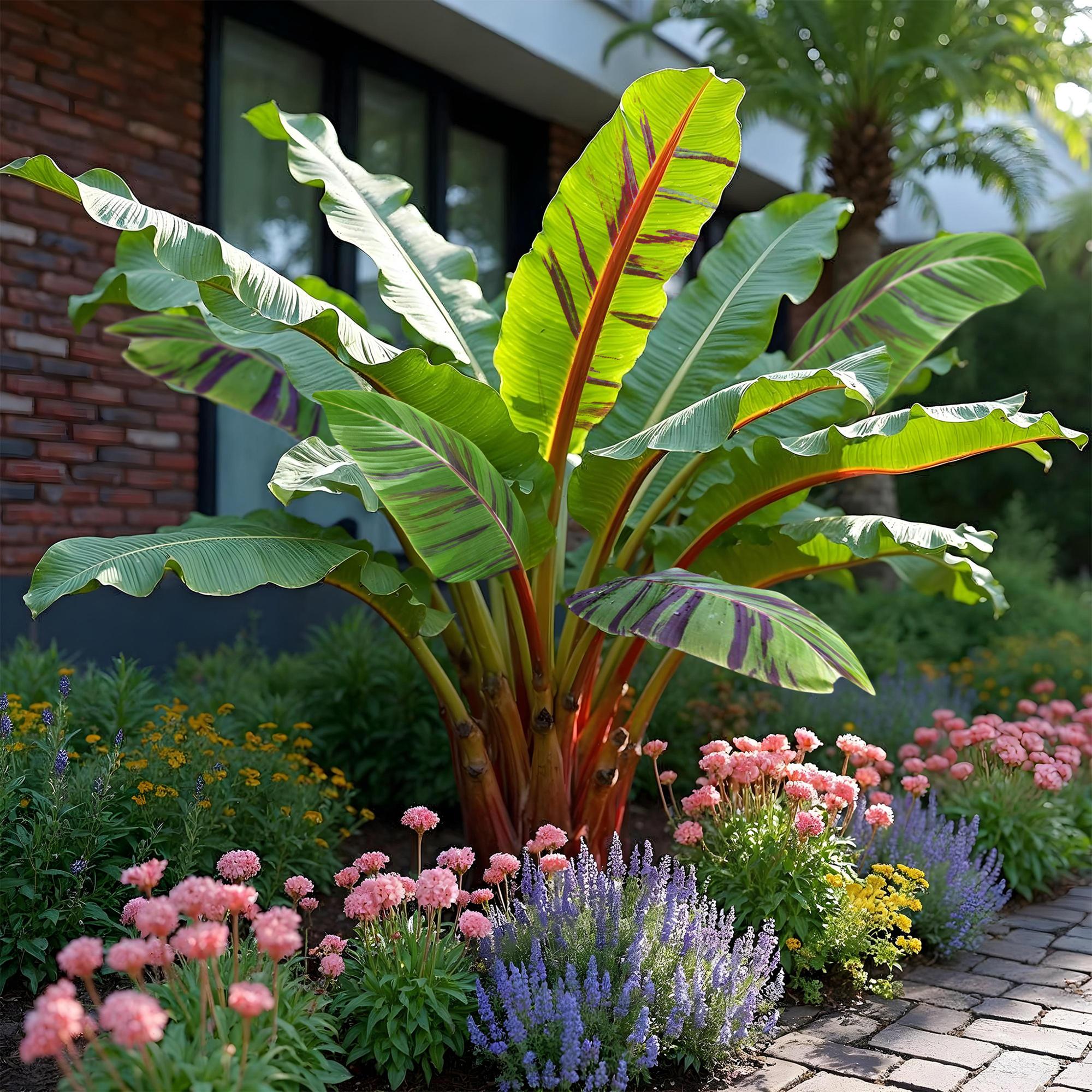 Bananenpflanze Musa sikkimensis Red Tiger – Tropische Gartenbanane – Ø12cm, Höhe ca. 30cm – Plant