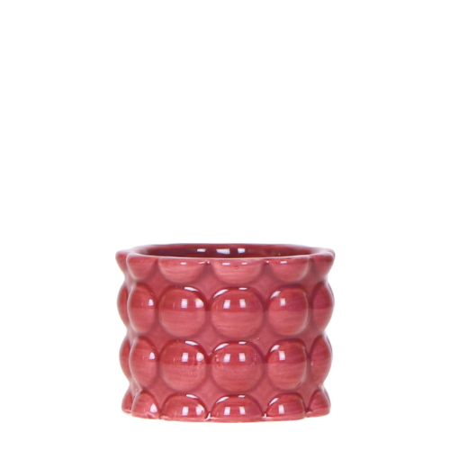 Übertopf Cotton Shine rot Ø6cm – Mini Blumentopf mit Reliefmuster – hochglänzender Retro – Übertopf im 70er – Design – Zimmerpflanzen – Pot