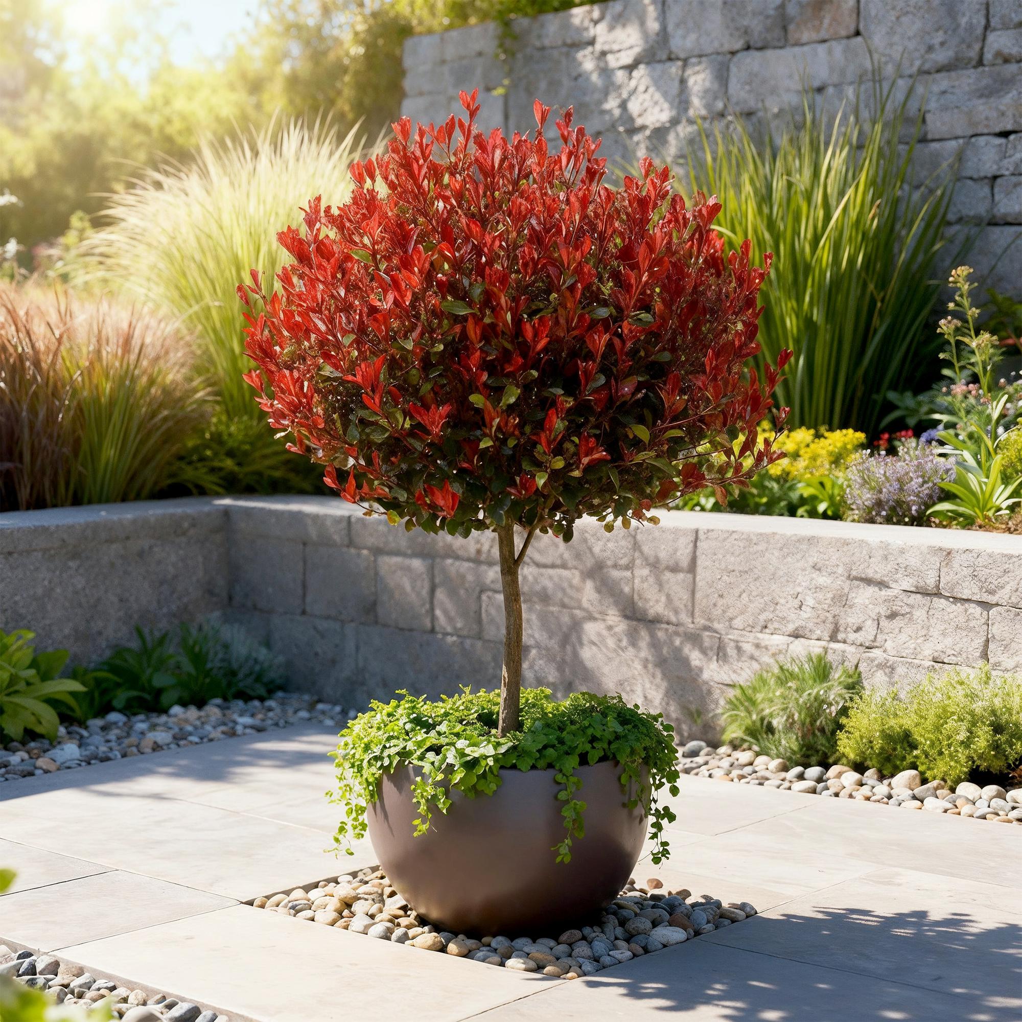 Glanzmispel Photinia fraseri Little Red Robin – 19cm Höhe ca.90cm – Immergrün & winterhart – Grün-rotes Laub – Ziergehölz – Plant