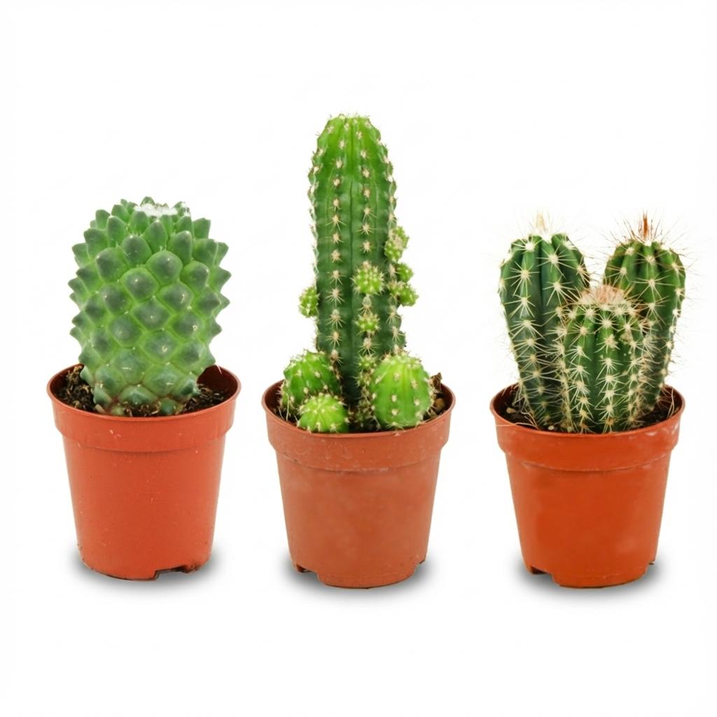 Mini Kakteen Set 3 Pflanzen Ø5,5cm Höhe5-10cm – Pflegeleichte Mini – Kakteen für sonnige Fensterbank – Ideal für kleine Räume & Deko – Plant