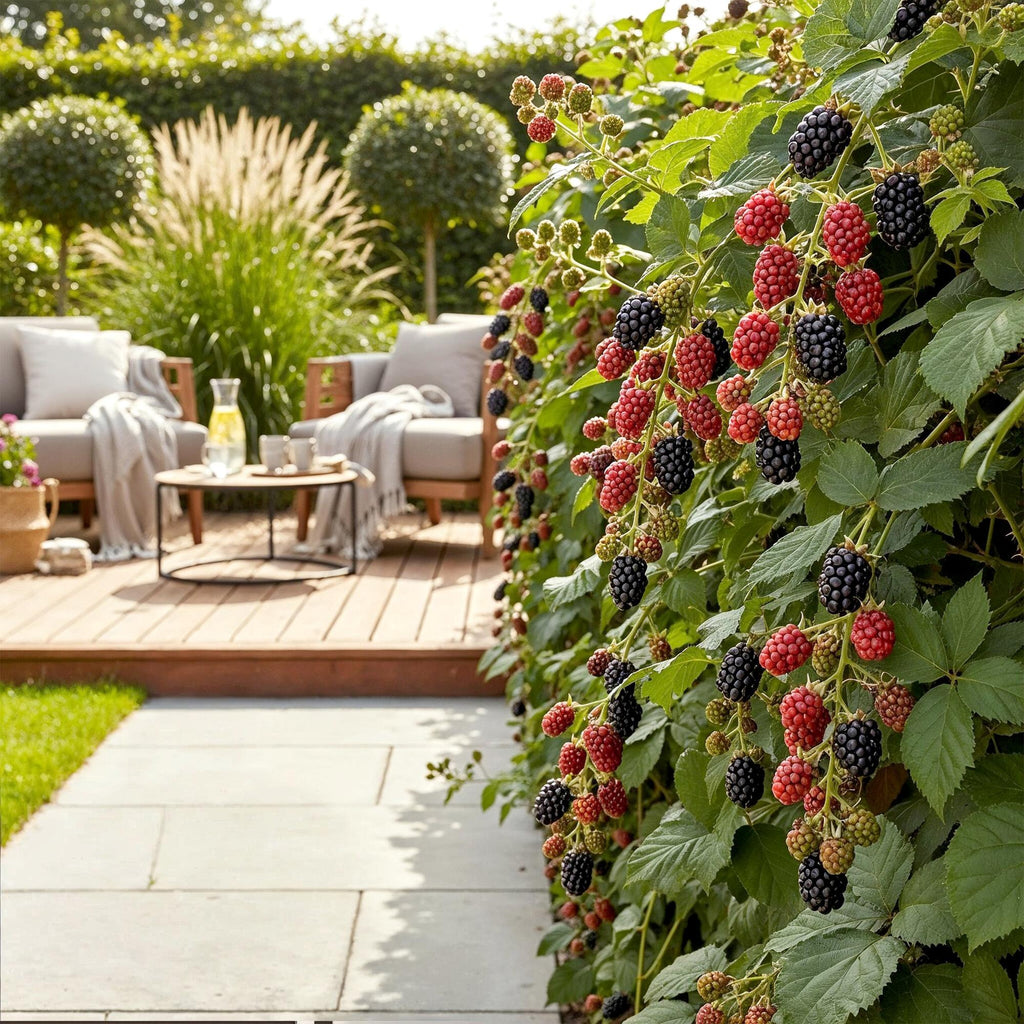 Dornenlose Brombeerpflanzen Rubus fruticosus Thornfree winterhart 3 Pflanzen Höhe 30cm Ø9cm – Schwarze Brombeere für Garten Beet Balkon & Topf