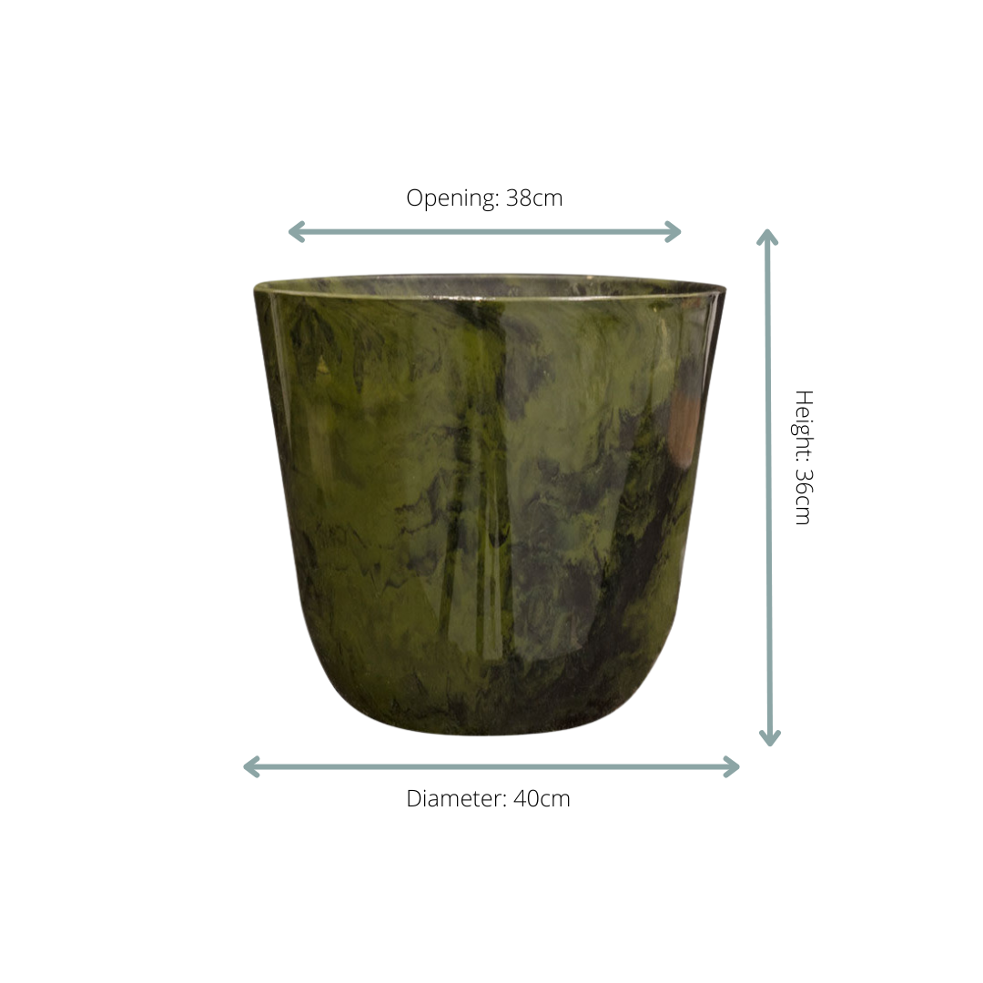 Pflanztopf Palermo Marble Grün – D40xH36cm – Eleganter Blumentopf in exklusiver Marmoroptik – , wetterfester Pflanzkübel aus robustem Kunststoff – Plant
