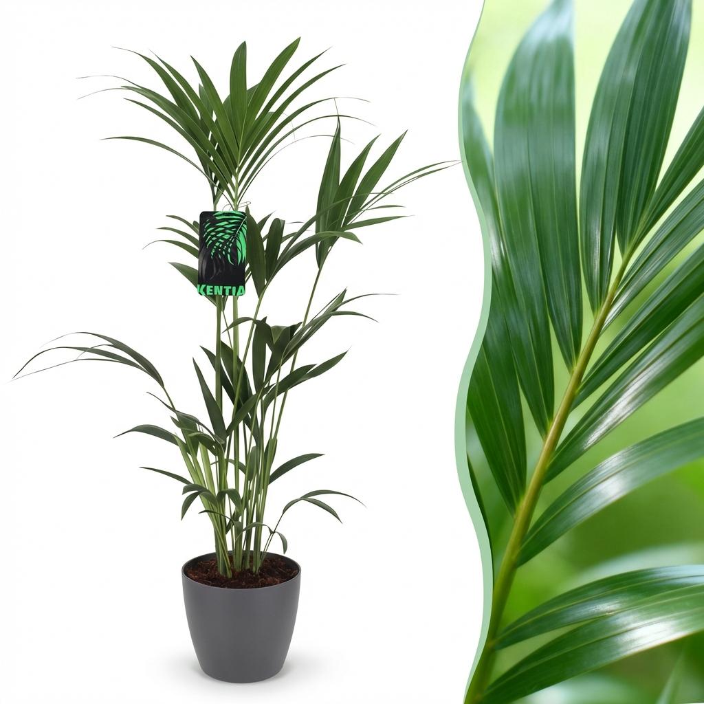 Howea Forsteriana Kentia – Palme – Große Zimmerpflanze im grauen Topf Ø21cm Höhe120-130cm – Pflegeleicht & Luftreinigend