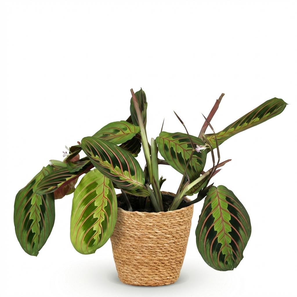 Maranta Fascinator Tricolour Gebetsblatt – Zimmerpflanze im Korb Ø12cm Höhe25cm – Haustierfreundliche Grünpflanze – Pflegeleicht – für Zimmer & Büro
