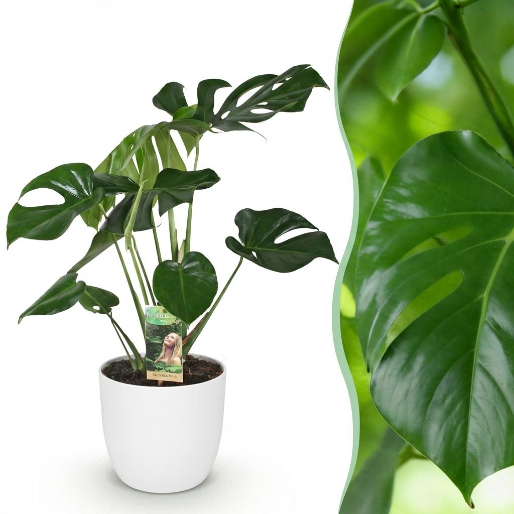Monstera Deliciosa Fensterblatt – Große Zimmerpflanze im weißen Topf Ø21cm Höhe70-80cm – Pflegeleichte Grünpflanze