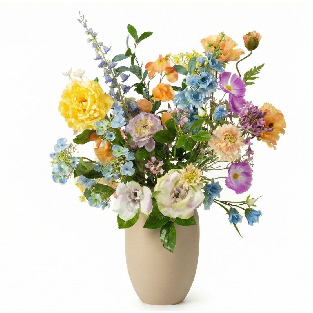 Kunstblumenstrauß Soft Spring Deluxe – Real Touch Blumen – 18 Stiele – 85cm Höhe – Pastell Frühlingsfarben