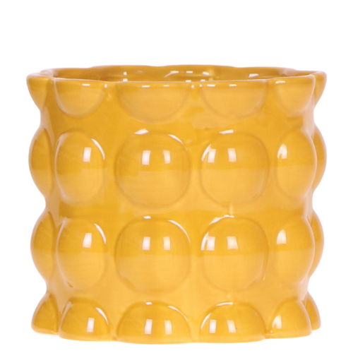 Übertopf Cotton Shine gelb Ø12cm – Blumentopf mit Blasenrelief – hochglänzender Retro – Übertopf im 70er – Design – Pot