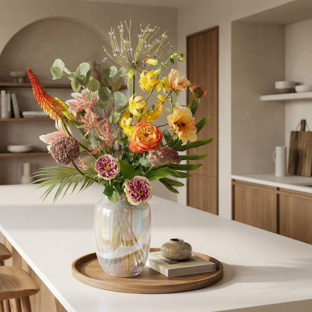 Kunstblumenstrauß Tropical Chic Deluxe – Real Touch Blumen – 13 Stiele – 105cm Höhe – Exotische Farben