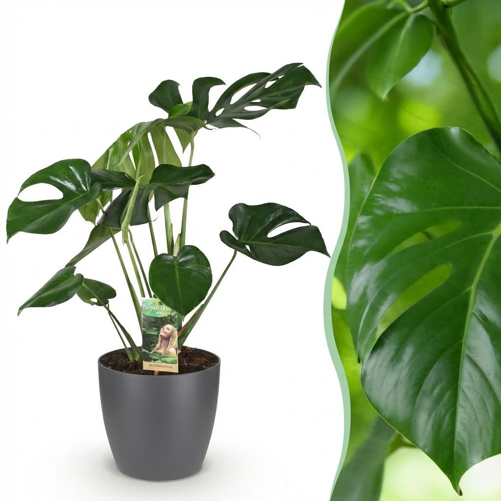 Monstera Deliciosa Fensterblatt – Große Zimmerpflanze im grauen Topf Ø21cm Höhe70-80cm – Pflegeleichte Grünpflanze