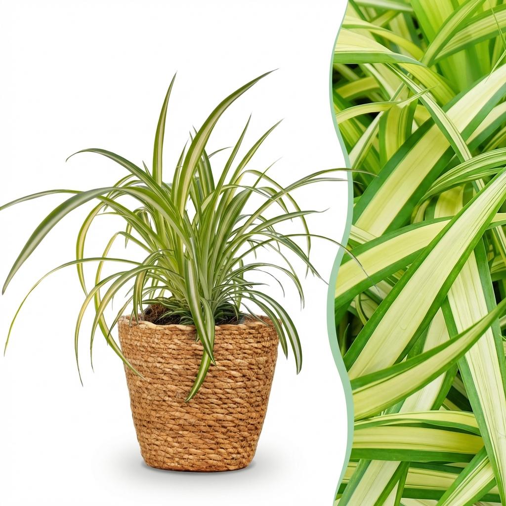 Chlorophytum comosum Variegatum Zimmerpflanze inkl. Naturkorb