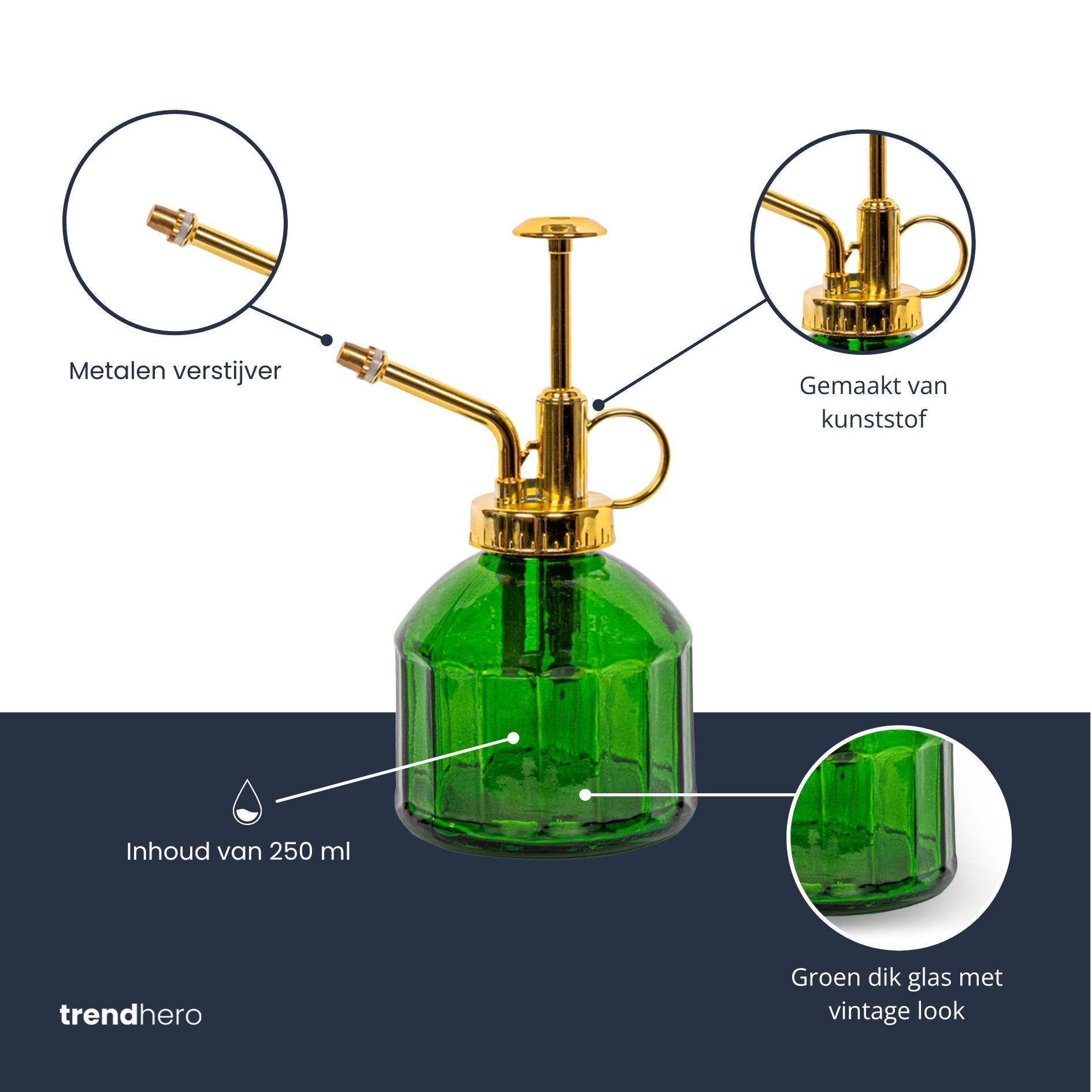 Pflanzensprüher – Grün – Glas – 0,25L – Feiner Sprühnebel – Retro – Design – Handpumpe – Für Zimmerpflanzen & Stecklinge – Plant