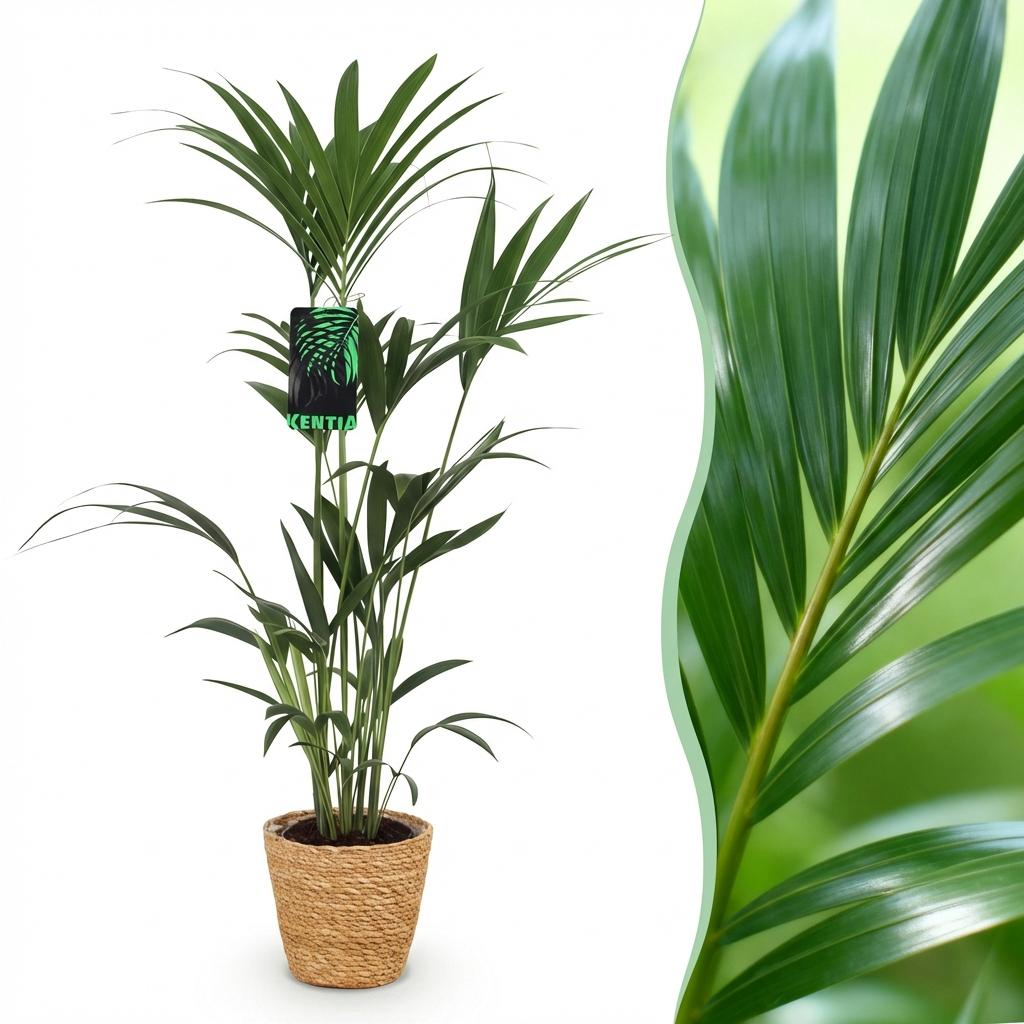 Howea Forsteriana Kentia – Palme – Große Zimmerpflanze im Korb Ø21cm Höhe120-130cm – Pflegeleichte Grünpflanze – Luftreinigend – für Zimmer & Büro