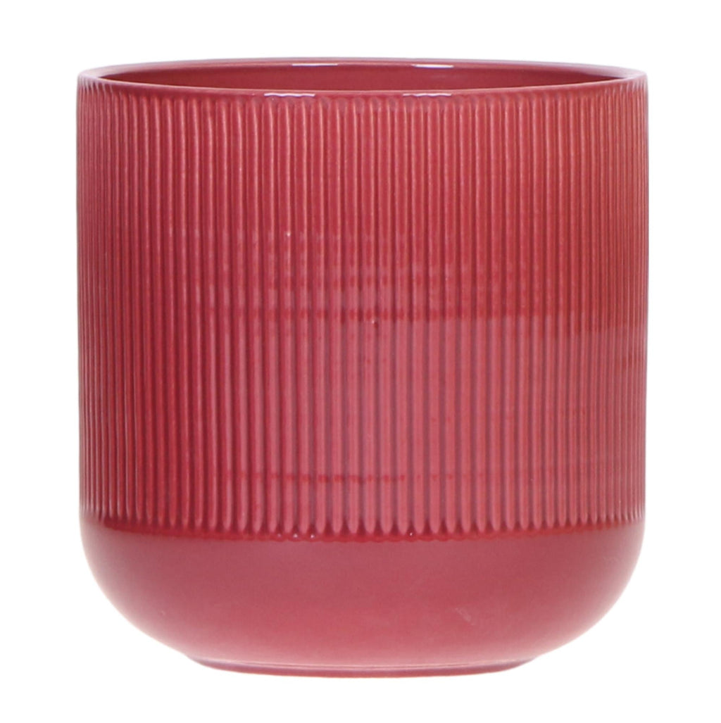 Flare Dekotopf Red – Ø12cm – Stilvoller Blumentopf mit markantem Rillenmuster – Retro – inspiriertes Design der Bold Seventies Kollektion – Plant