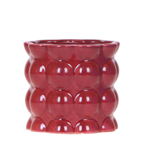 Übertopf Cotton Shine rot Ø9cm – Blumentopf mit Blasenrelief – hochglänzender Retro – Übertopf im 70er – Design – Pot