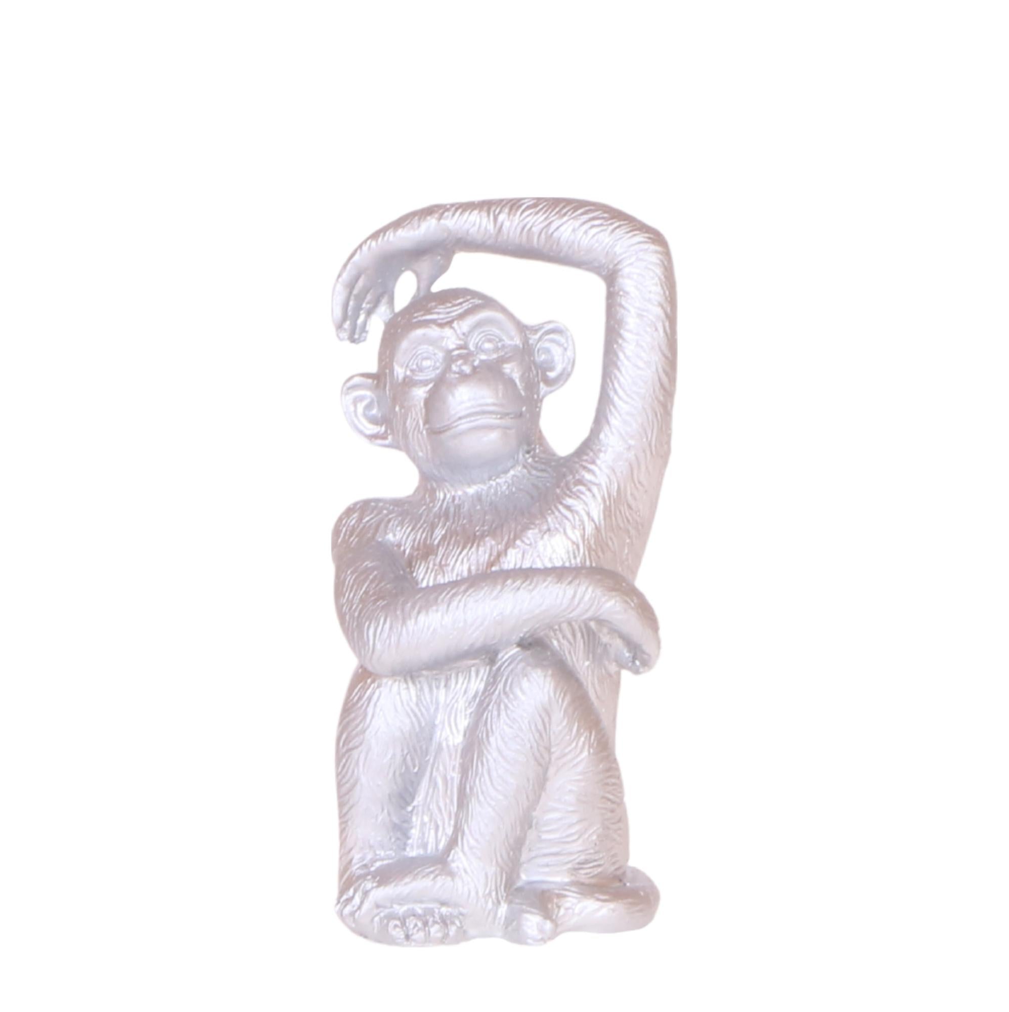 Dekofigur Sitzender Affe – Silber – 13cm – Polystone Deko Skulptur für Wohnzimmer & Büro – Plant