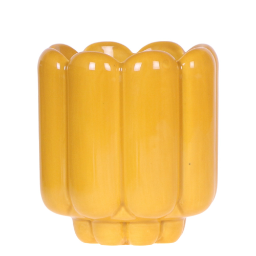 Übertopf Retro Shine gelb Ø9cm – Blumentopf mit Blasenrelief – hochglänzender Retro – Übertopf im 70er – Design – Pot