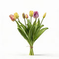 Tulpenstrauß Sanfter Frühling Real Touch Kunsttulpen – 7 Stiele – 42cm – Pastell Kunstblumenstrauß in Gelb Rosa Flieder – Plant
