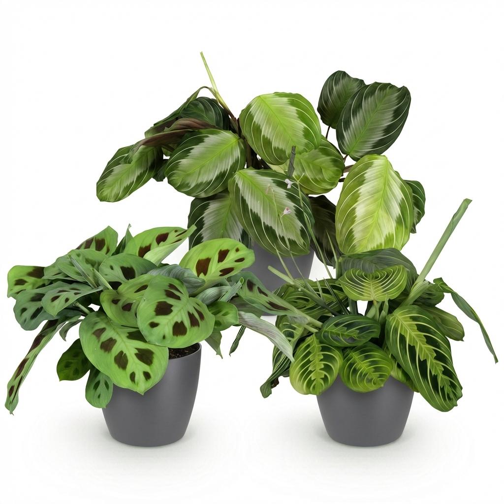 Maranta Mix Set Gebetspflanze Silverband Lemon Lime Kerchoveana Zimmerpflanze 3er Set mit grauem Topf Ø12cm Höhe 25cm Haustierfreundliche Grünpflanzen