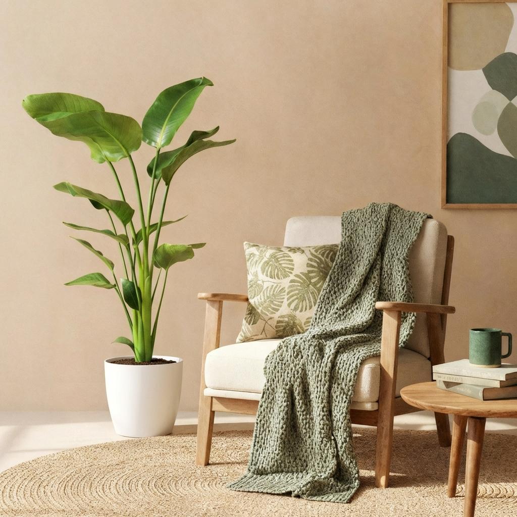 Strelitzia Nicolai Pflanze Mit Weißem Topf Ø21cm Höhe ca.110-120cm Paradiesvogelblume Großpflanze Pflegeleicht Grünpflanze Für Zimmer Büro &