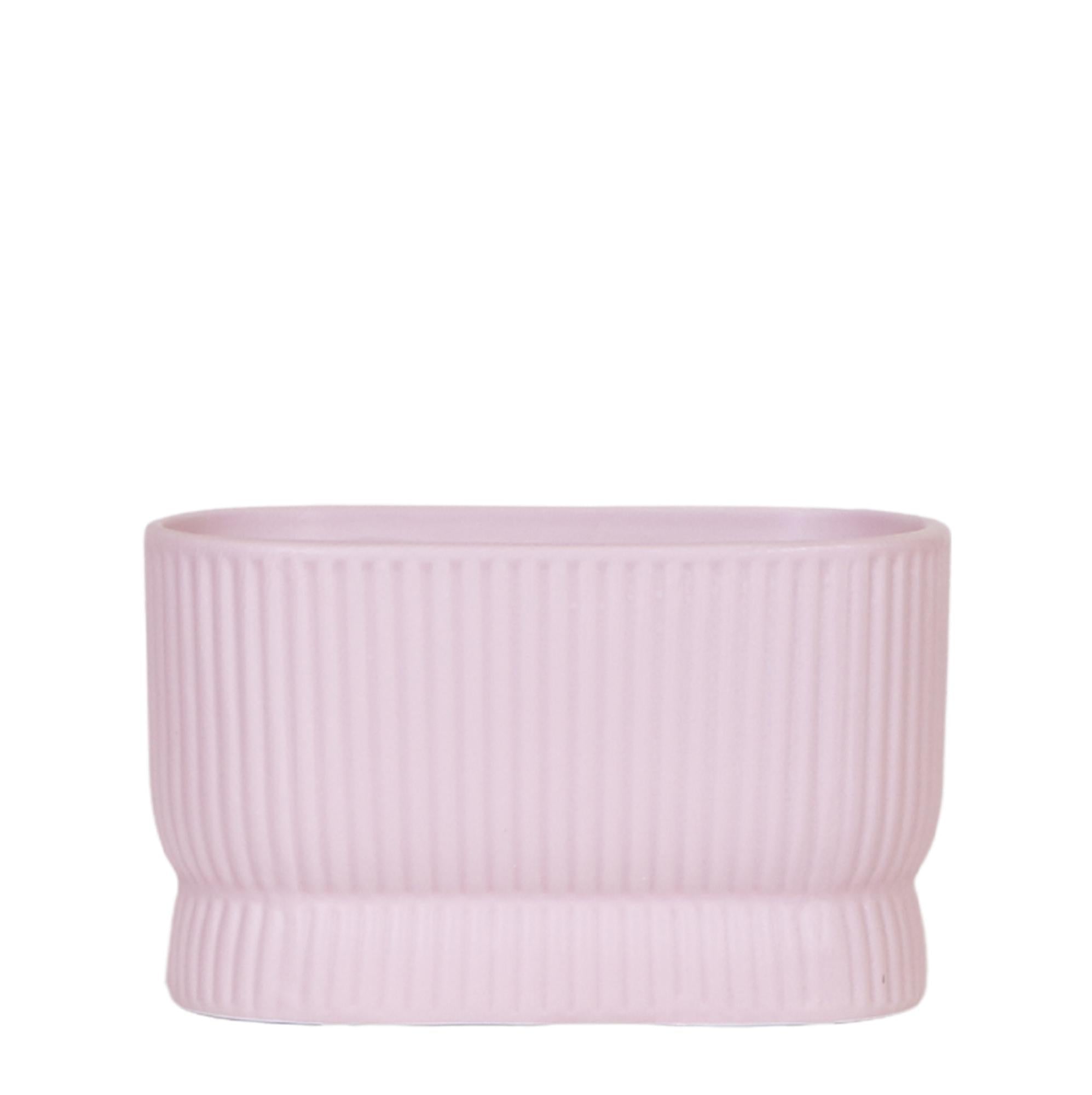 Ziertopf Diabolo Twin – Pink – Ovaler Keramik Übertopf mit feiner Rillenstruktur – Für zwei Pflanzen Ø9cm – Doppeltopf für Orchideen & Grünpflanzen – Plant