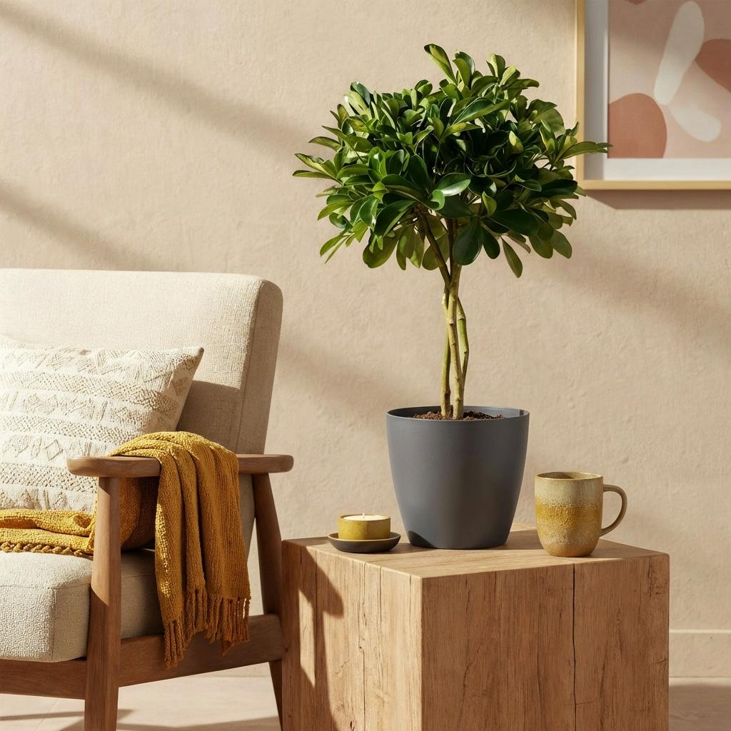 Schefflera Gold Capelle Fingerbaum Pflanze mit grauem Topf Ø21cm Höhe 70-81cm Pflegeleichte Grünpflanze mit goldenen Blattakzenten für Zimmer & Büro
