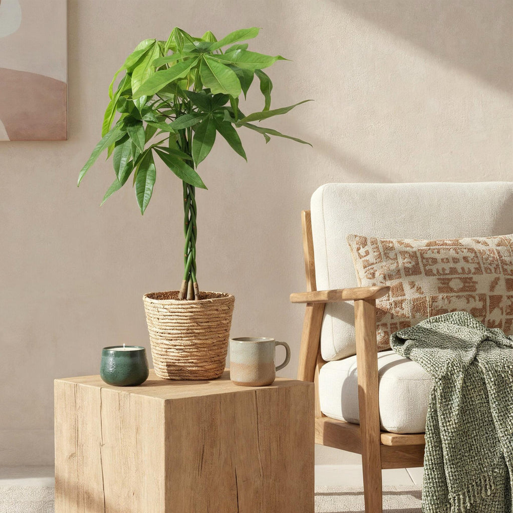 Pachira Aquatica Geflochtener Stamm – 80-90cm – 21cm – Pflegeleichter Geldbaum – Grünpflanze für Wohnzimmer & Büro – Plant