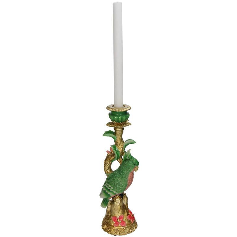Kerzenständer Bunter Vogel 33,5cm – Polyresin – Kerzenhalter Grün – Verspieltes Wohnaccessoire & dekorativer Vogel – Kerzenleuchter – Plant