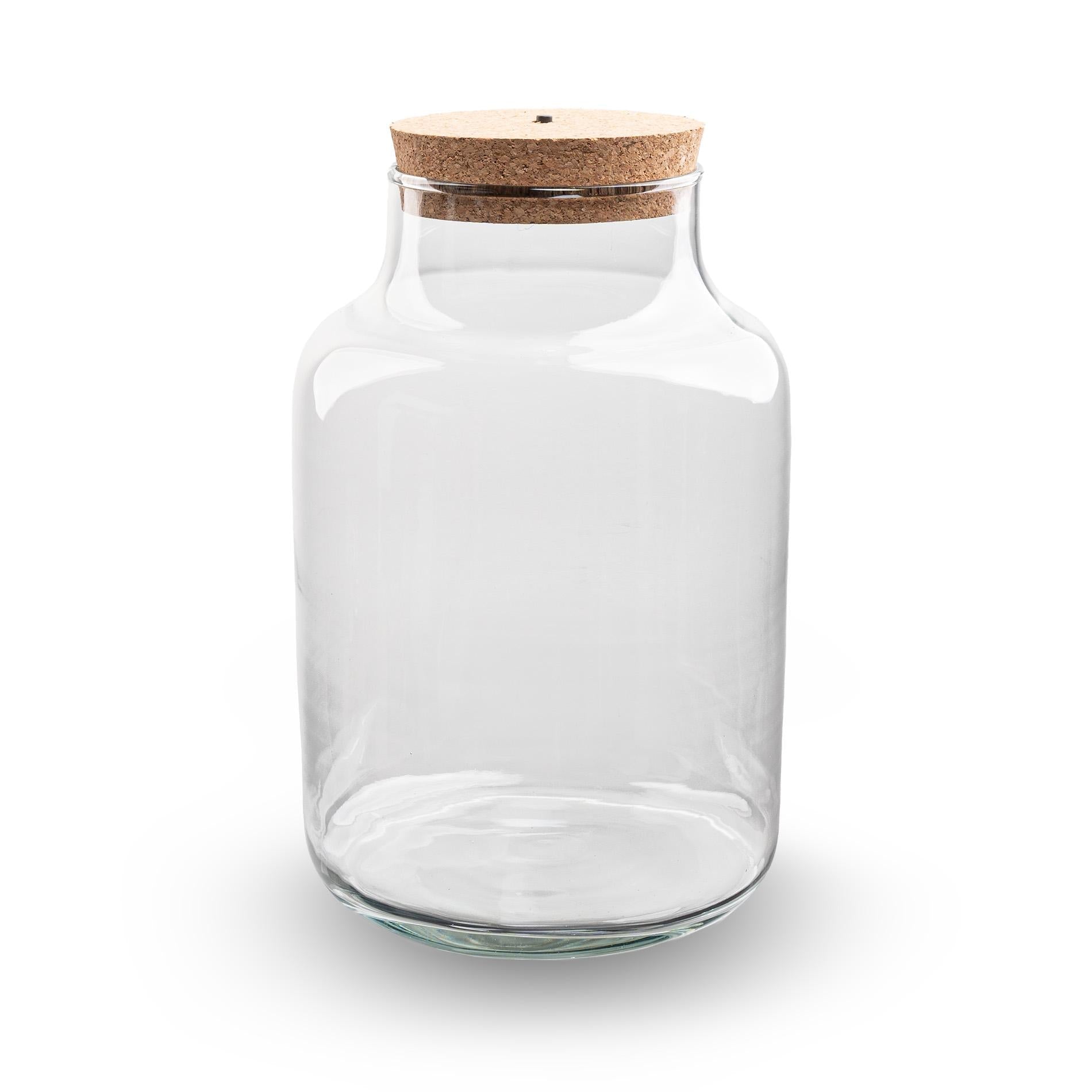 Terrarienflasche Milky mit LED – Korkdeckel – Ø21cm ↕30cm – Glasflasche aus Recyclingglas – ca. 9L Volumen – Ideal für DIY – Terrarien & Mini – Plant