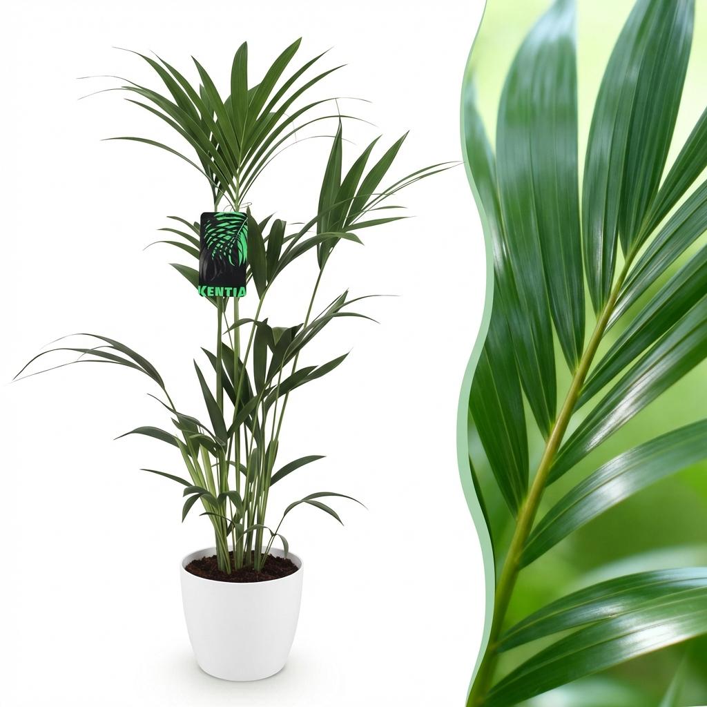 Howea Forsteriana Kentia – Palme Zimmerpflanze mit weißem Topf Ø21cm Höhe 120-130cm Pflegeleichte große Grünpflanze für Wohnzimmer Büro Schlafzimmer